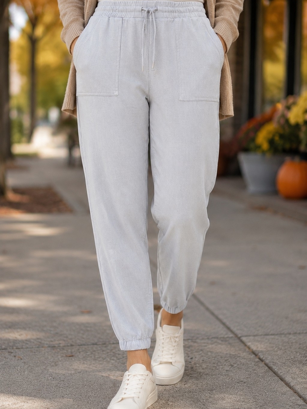 Nine West Jogger Pants Size S Light Gray Coastal Minimalist Athleisure Casual